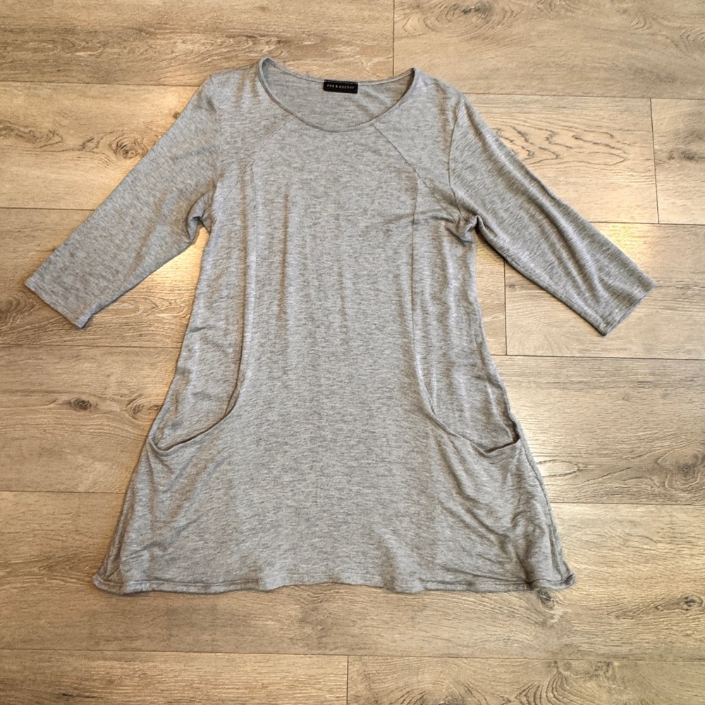 Sea & Anchor Gray Knit Tunic Dress 3/4 Sleeve Pockets Casual Everyday Size Small